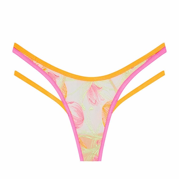 For Love And Lemons High Waist Thong Panty Orange/ Pink Medium NEW - Picture 3 of 5